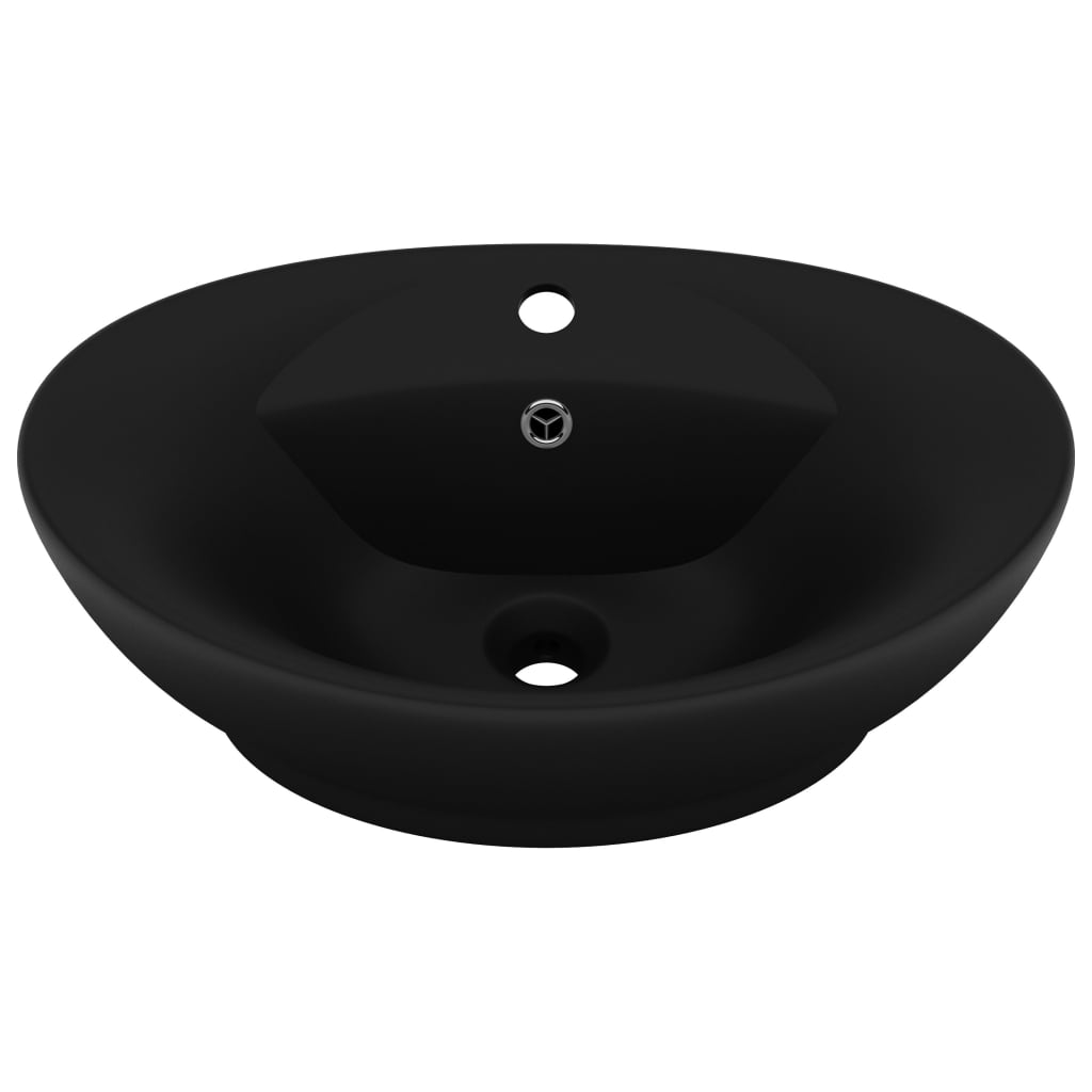 Berkfield Luxury Basin Overflow Oval Matt Black 58.5x39 cm Ceramic