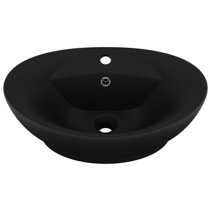 Berkfield Luxury Basin Overflow Oval Matt Black 58.5x39 cm Ceramic