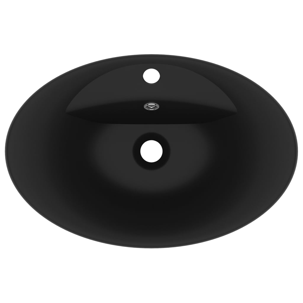 Berkfield Luxury Basin Overflow Oval Matt Black 58.5x39 cm Ceramic