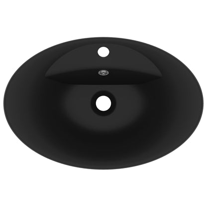 Berkfield Luxury Basin Overflow Oval Matt Black 58.5x39 cm Ceramic