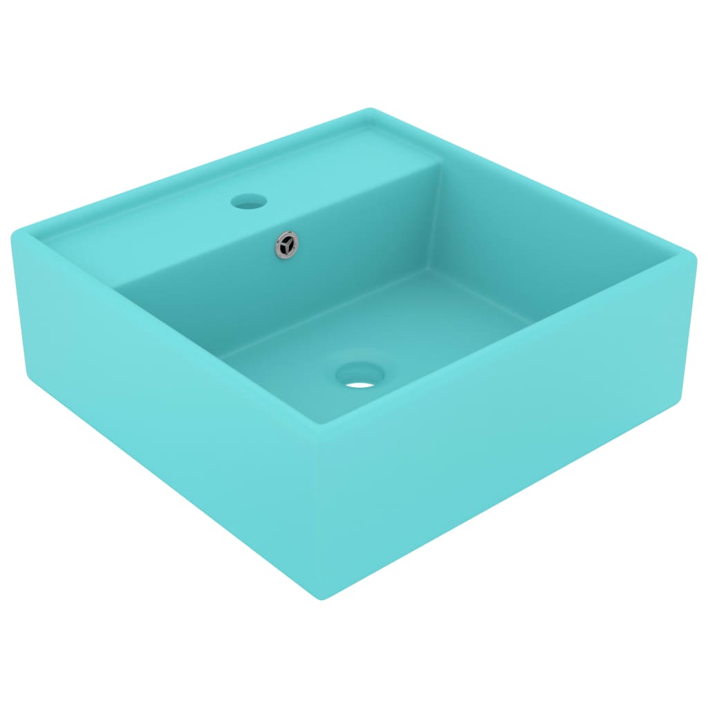 Berkfield Luxury Basin Overflow Square Matt Light Green 41x41 cm Ceramic