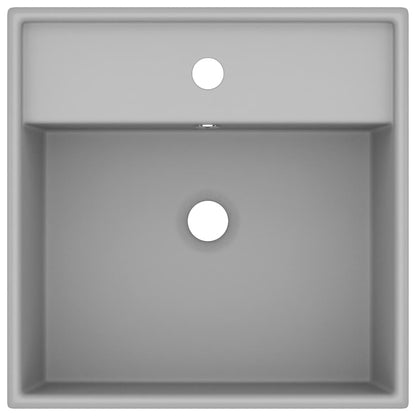 Berkfield Luxury Basin Overflow Square Matt Light Grey 41x41 cm Ceramic