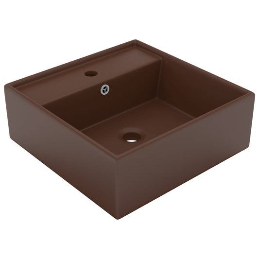 Berkfield Luxury Basin Overflow Square Matt Dark Brown 41x41 cm Ceramic