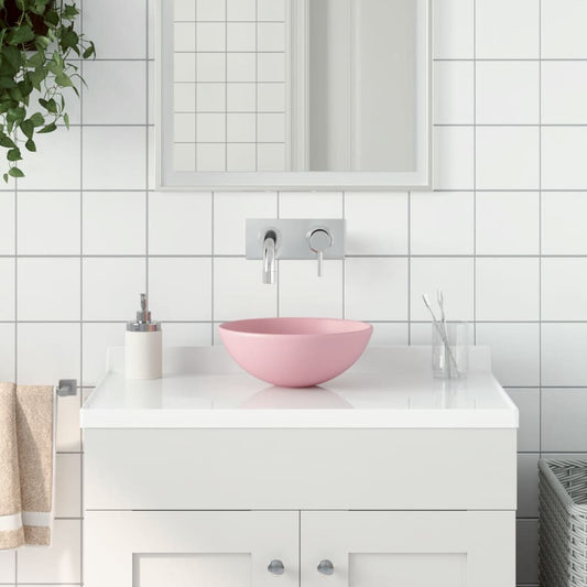 Berkfield Bathroom Sink Ceramic Matt Pink Round