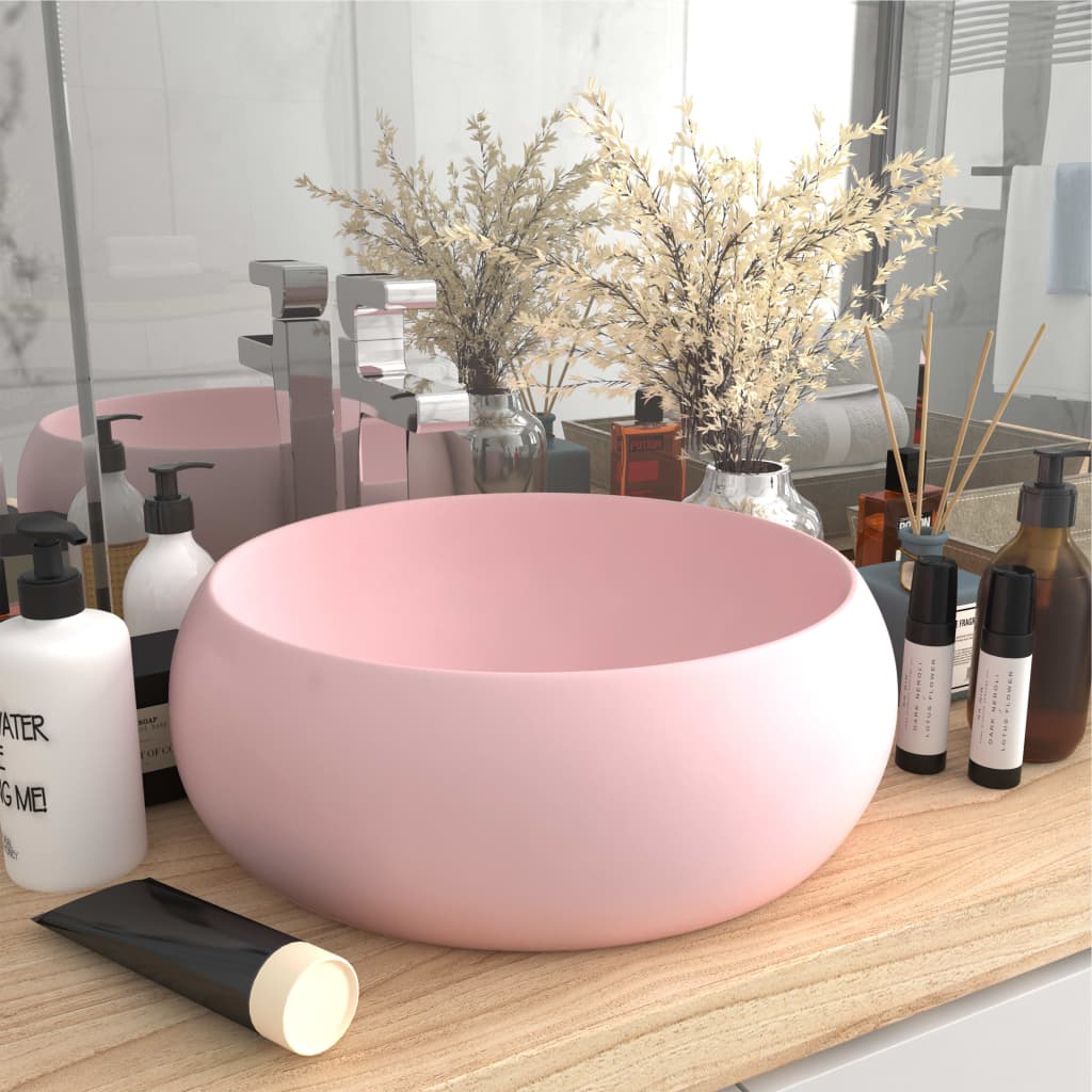 Berkfield Luxury Wash Basin Round Matt Pink 40x15 cm Ceramic