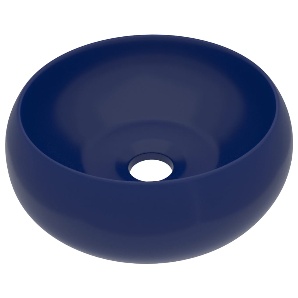 Berkfield Luxury Wash Basin Round Matt Dark Blue 40x15 cm Ceramic