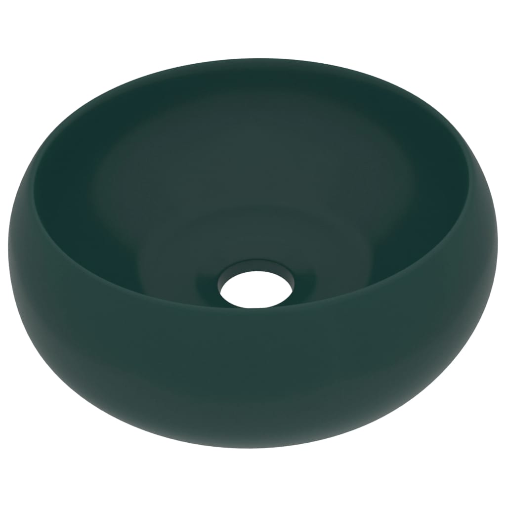 Berkfield Luxury Wash Basin Round Matt Dark Green 40x15 cm Ceramic