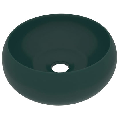 Berkfield Luxury Wash Basin Round Matt Dark Green 40x15 cm Ceramic
