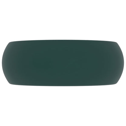 Berkfield Luxury Wash Basin Round Matt Dark Green 40x15 cm Ceramic