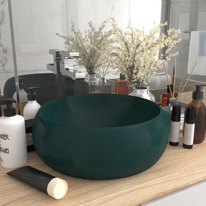 Berkfield Luxury Wash Basin Round Matt Dark Green 40x15 cm Ceramic