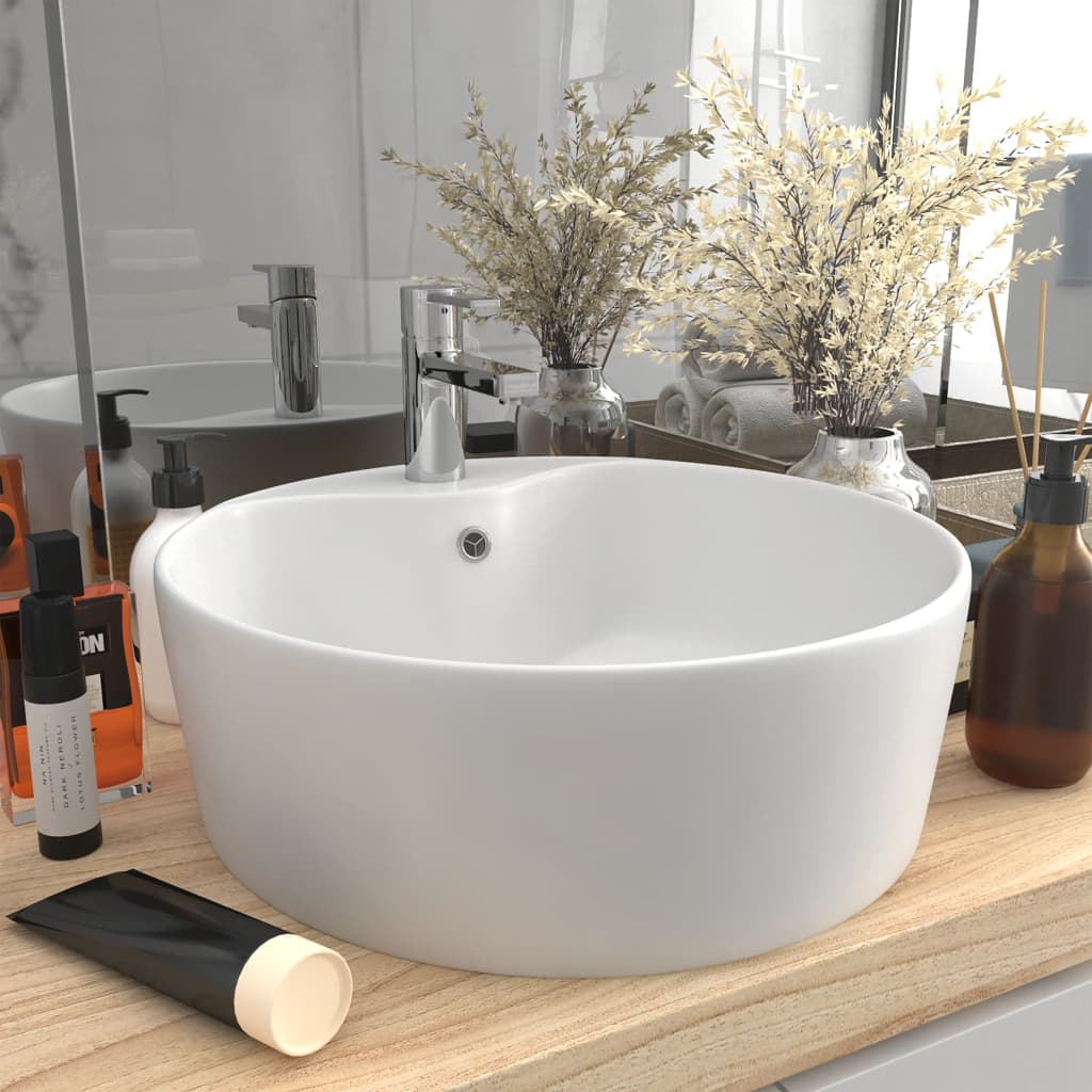 Berkfield Luxury Wash Basin with Overflow Matt White 36x13 cm Ceramic