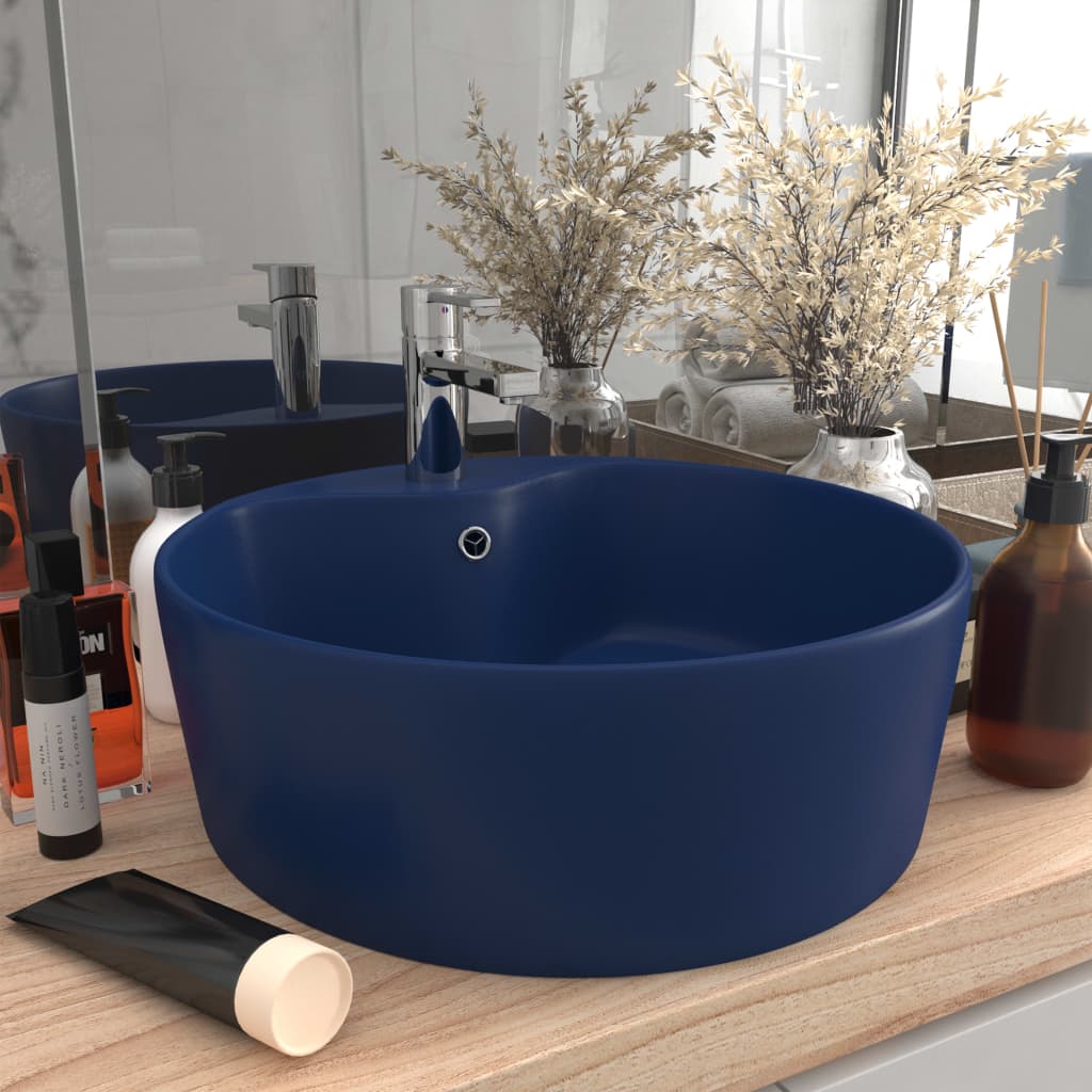 Berkfield Luxury Wash Basin with Overflow Matt Dark Blue 36x13 cm Ceramic