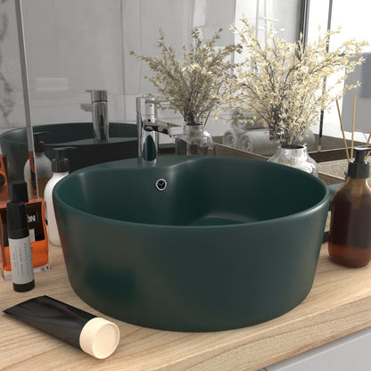 Berkfield Luxury Wash Basin with Overflow Matt Dark Green 36x13 cm Ceramic