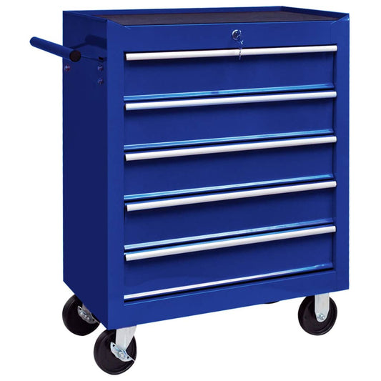 Berkfield Workshop Tool Trolley with 5 Drawers Blue
