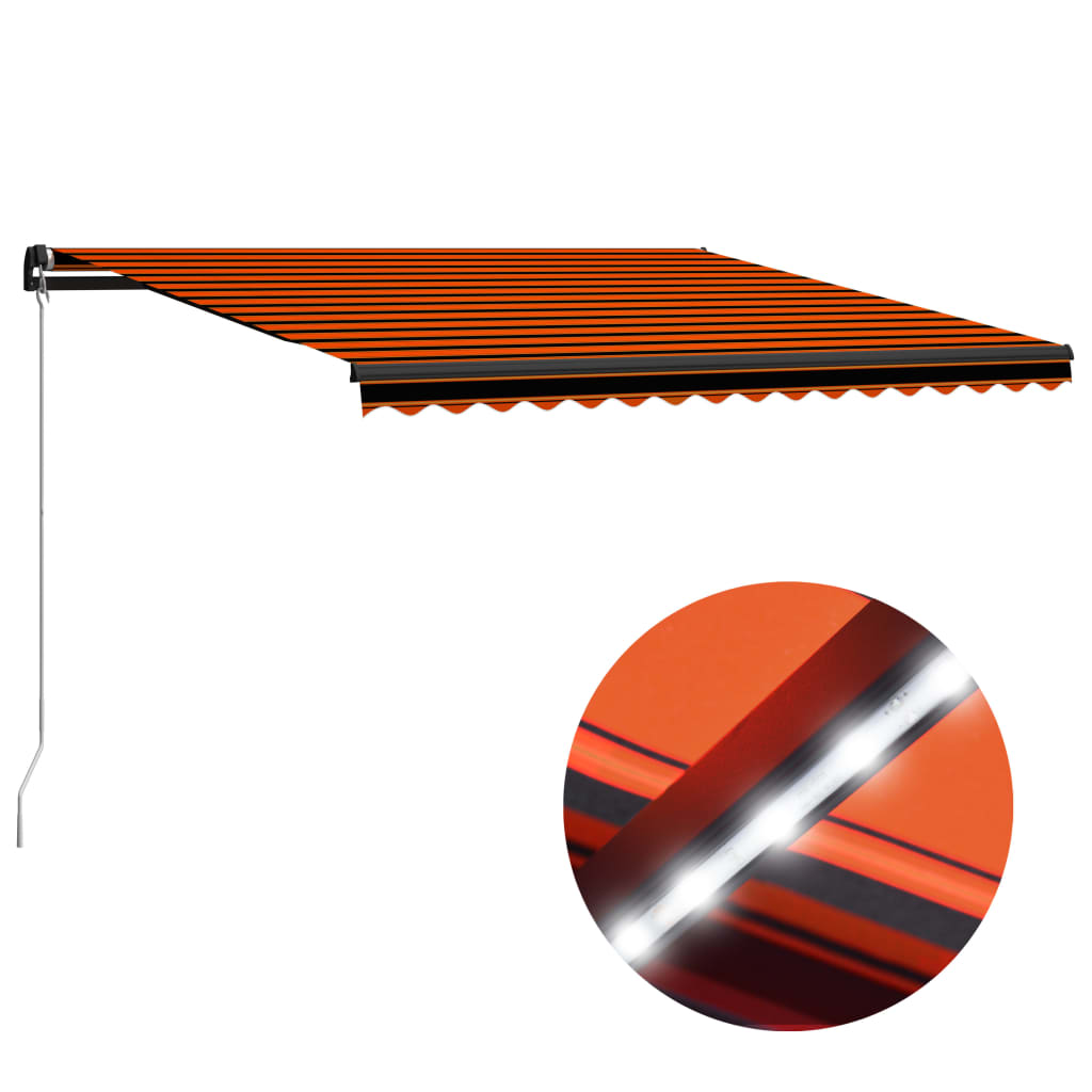 Berkfield Manual Retractable Awning with LED 400x300 cm Orange and Brown