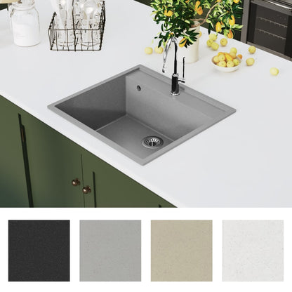 Berkfield Kitchen Sink with Overflow Hole Grey Granite