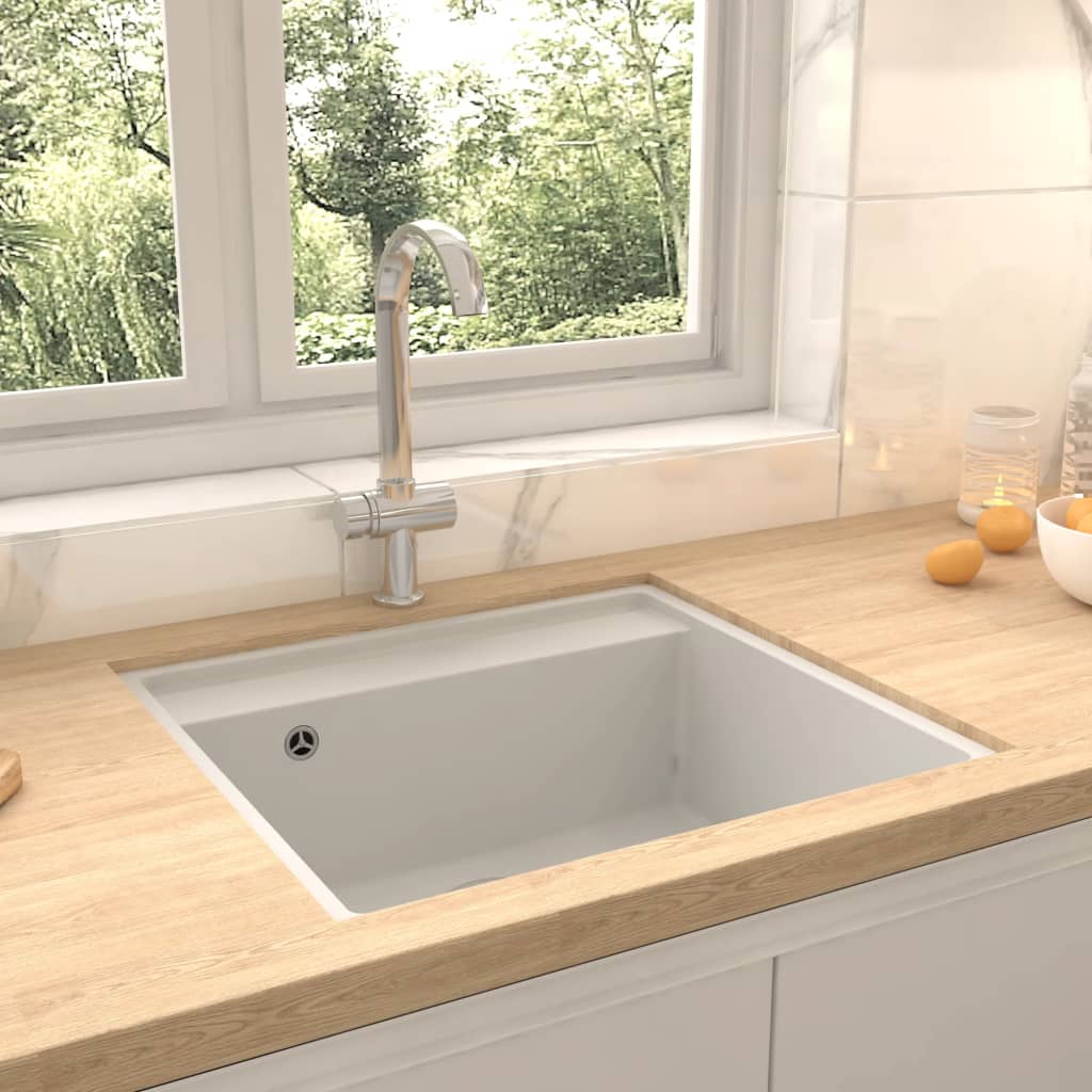 Berkfield Kitchen Sink with Overflow Hole White Granite