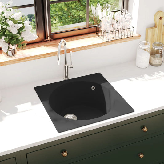 Berkfield Kitchen Sink with Overflow Hole Black Granite