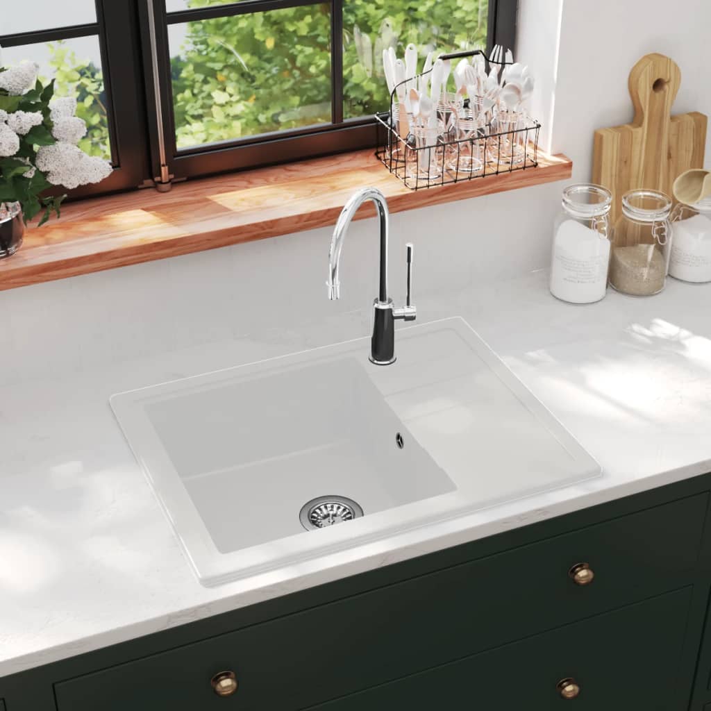 Berkfield Kitchen Sink with Overflow Hole Oval White Granite