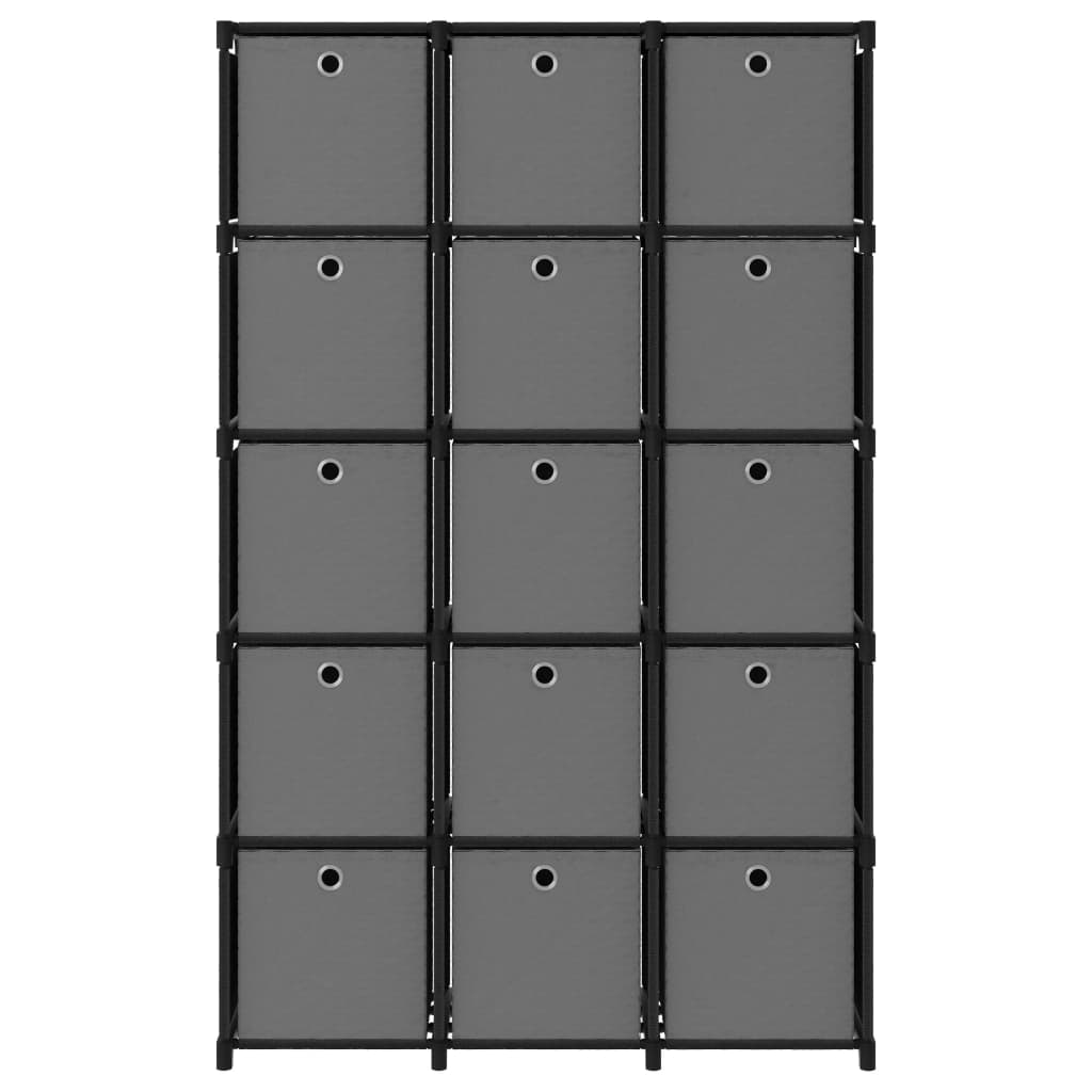 Berkfield 15-Cube Display Shelf with Boxes Black 103x30x175.5 cm Fabric