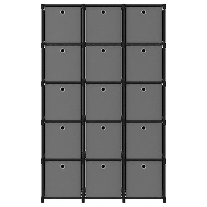 Berkfield 15-Cube Display Shelf with Boxes Black 103x30x175.5 cm Fabric