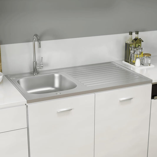 Berkfield Kitchen Sink with Drainer Set Silver 1000x600x155 mm Stainless Steel