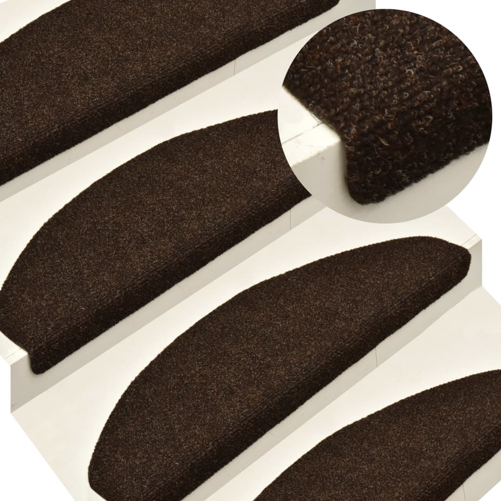 Berkfield Self-adhesive Stair Mats 15 pcs Brown 56x17x3 cm Needle Punch