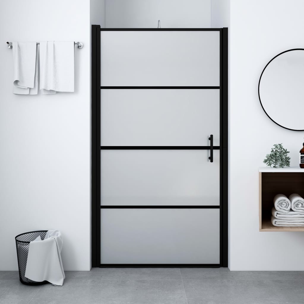 Berkfield Shower Door Frost Tempered Glass 100x178 cm Black