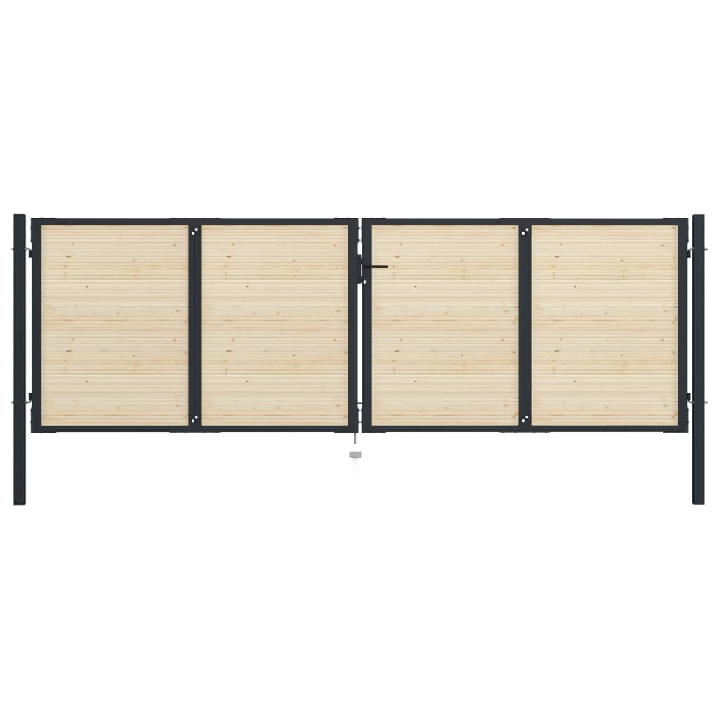Berkfield Fence Gate Steel and Spruce Wood 408x175 cm