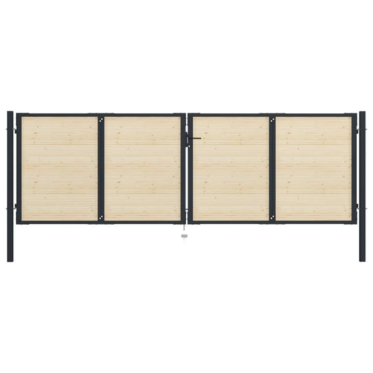 Berkfield Fence Gate Steel and Spruce Wood 408x175 cm