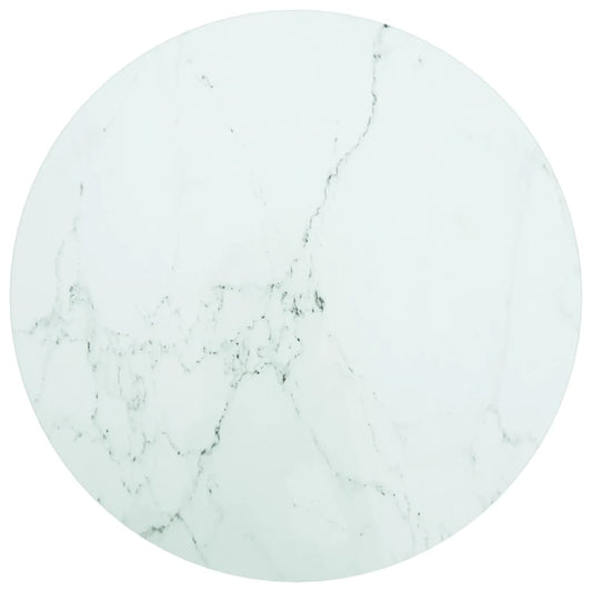 Berkfield Table Top White �_�”�_50x0.8 cm Tempered Glass with Marble Design