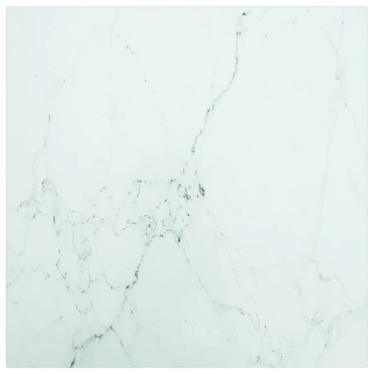 Berkfield Table Top White 40x40 cm 6 mm Tempered Glass with Marble Design
