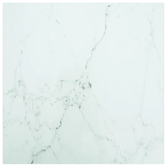 Berkfield Table Top White 50x50 cm 6 mm Tempered Glass with Marble Design