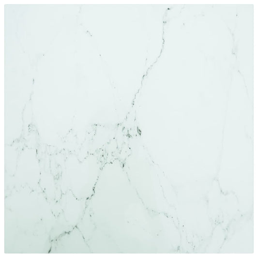 Berkfield Table Top White 60x60 cm 6 mm Tempered Glass with Marble Design