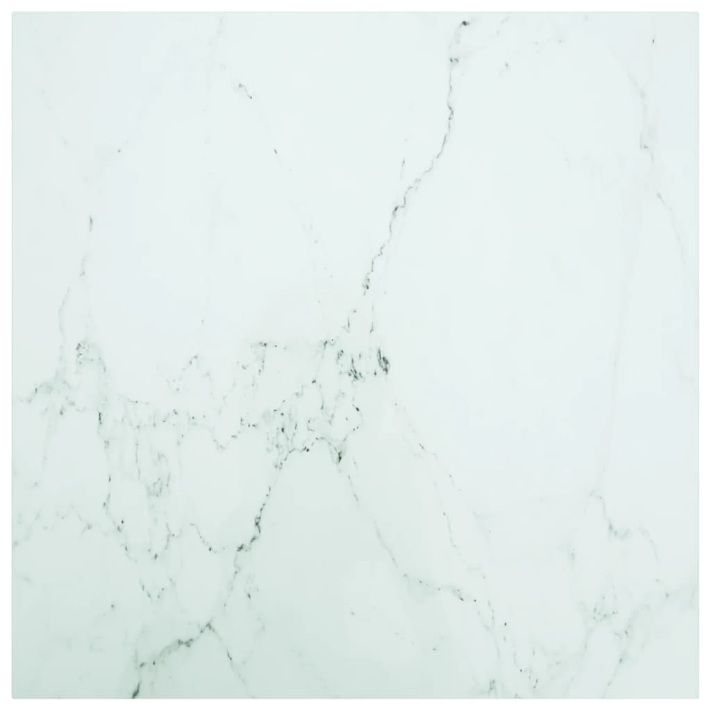 Berkfield Table Top White 80x80 cm 6 mm Tempered Glass with Marble Design