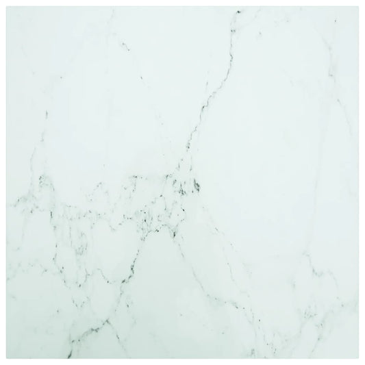 Berkfield Table Top White 80x80 cm 6 mm Tempered Glass with Marble Design