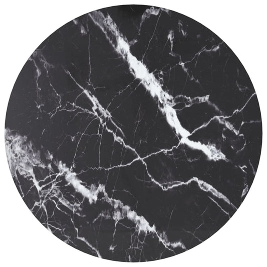 Berkfield Table Top Black ?70x0.8 cm Tempered Glass with Marble Design