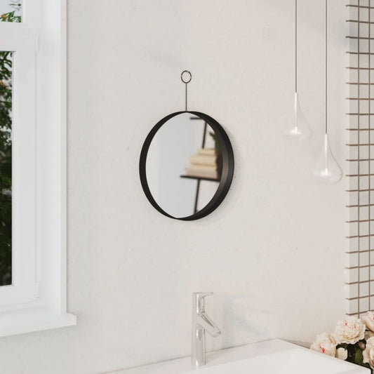 Berkfield Hanging Mirror with Hook Black 30 cm