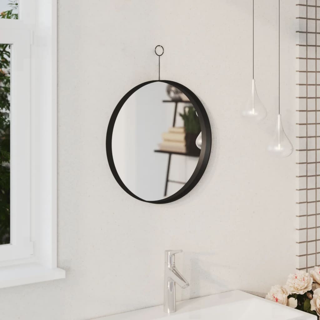 Berkfield Hanging Mirror with Hook Black 40 cm
