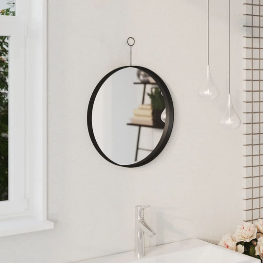 Berkfield Hanging Mirror with Hook Black 40 cm