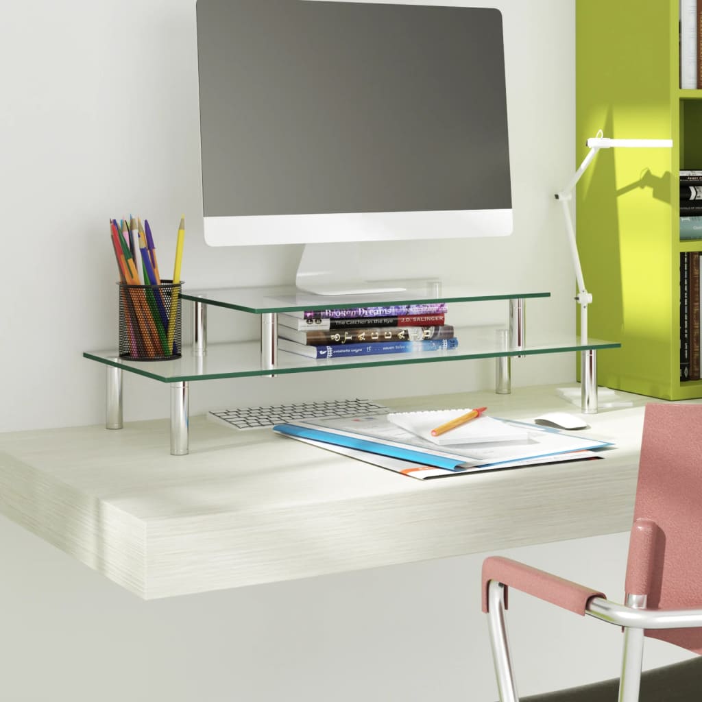 Berkfield 2-Tier Monitor Stand Transparent Glass