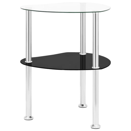 Berkfield 2-Tier Side Table Transparent & Black 38x38x50cm Tempered Glass