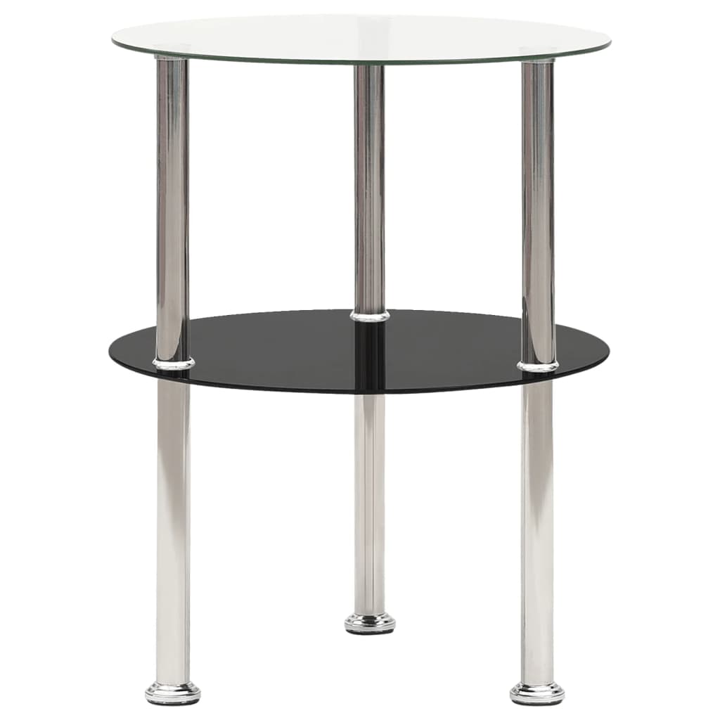Berkfield 2-Tier Side Table Transparent & Black 38 cm Tempered Glass