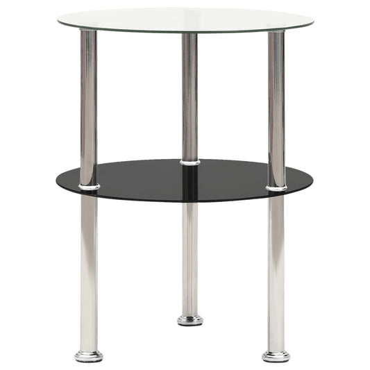 Berkfield 2-Tier Side Table Transparent & Black 38 cm Tempered Glass