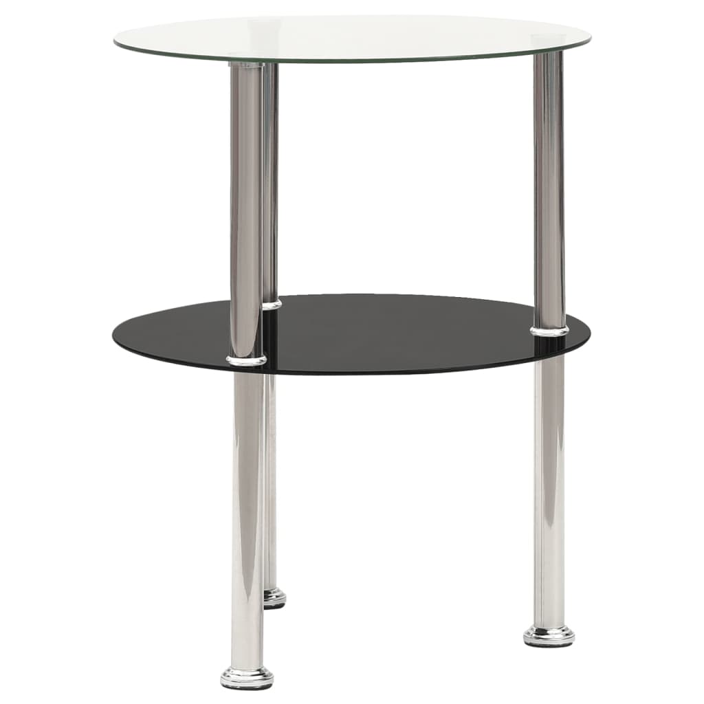 Berkfield 2-Tier Side Table Transparent & Black 38 cm Tempered Glass