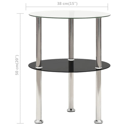 Berkfield 2-Tier Side Table Transparent & Black 38 cm Tempered Glass