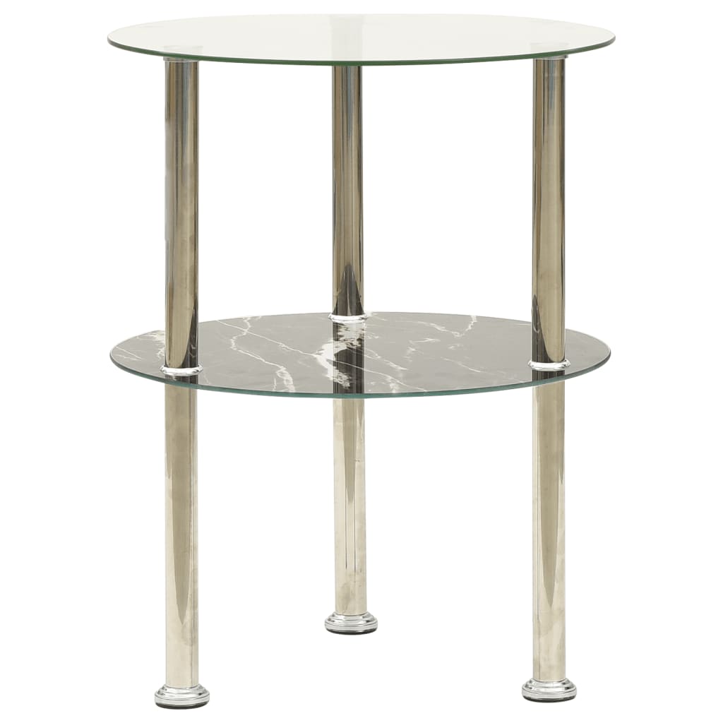 Berkfield 2-Tier Side Table Transparent & Black 38 cm Tempered Glass