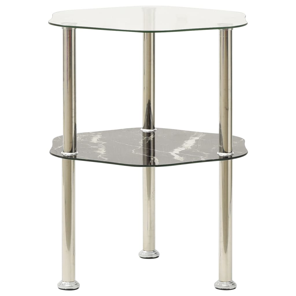 Berkfield 2-Tier Side Table Transparent & Black 38x38x50cm Tempered Glass