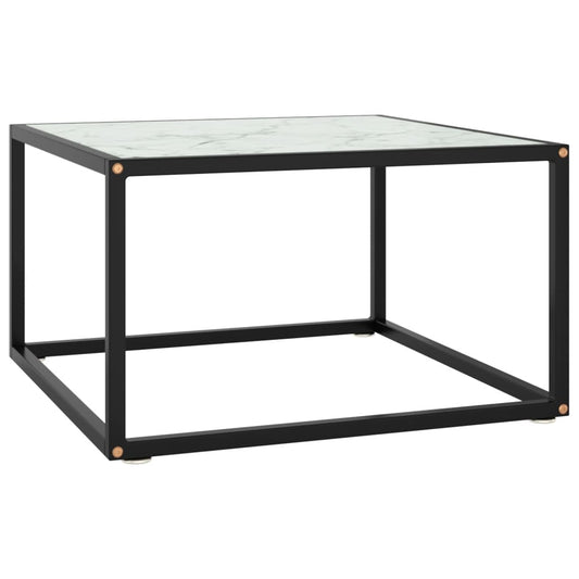 Berkfield Coffee Table Black with White Marble Glass 60x60x35 cm
