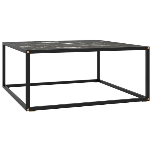 Berkfield Coffee Table Black with Black Marble Glass 80x80x35 cm